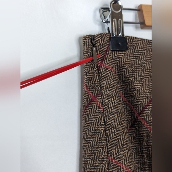 Ann Taylor Loft Skirt Sz 8P Petite Wool A Line Brown Check Dark Academia Library - Picture 5 of 7